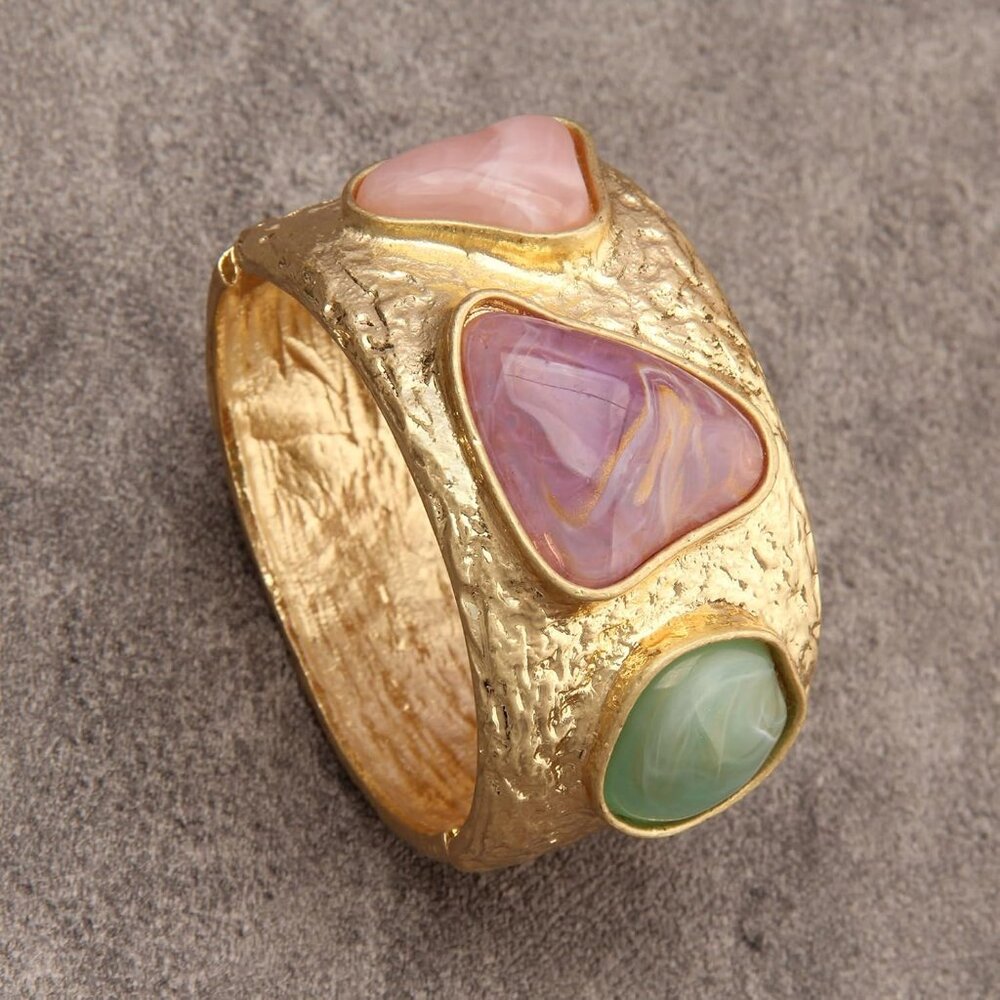 Gold Silver Beaded Stackable Boho Cuff Bracelet F… - image 2